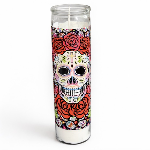 boutique Other - Day of the Dead Sugar Skull Prayer Candle 8" Glass Jar New